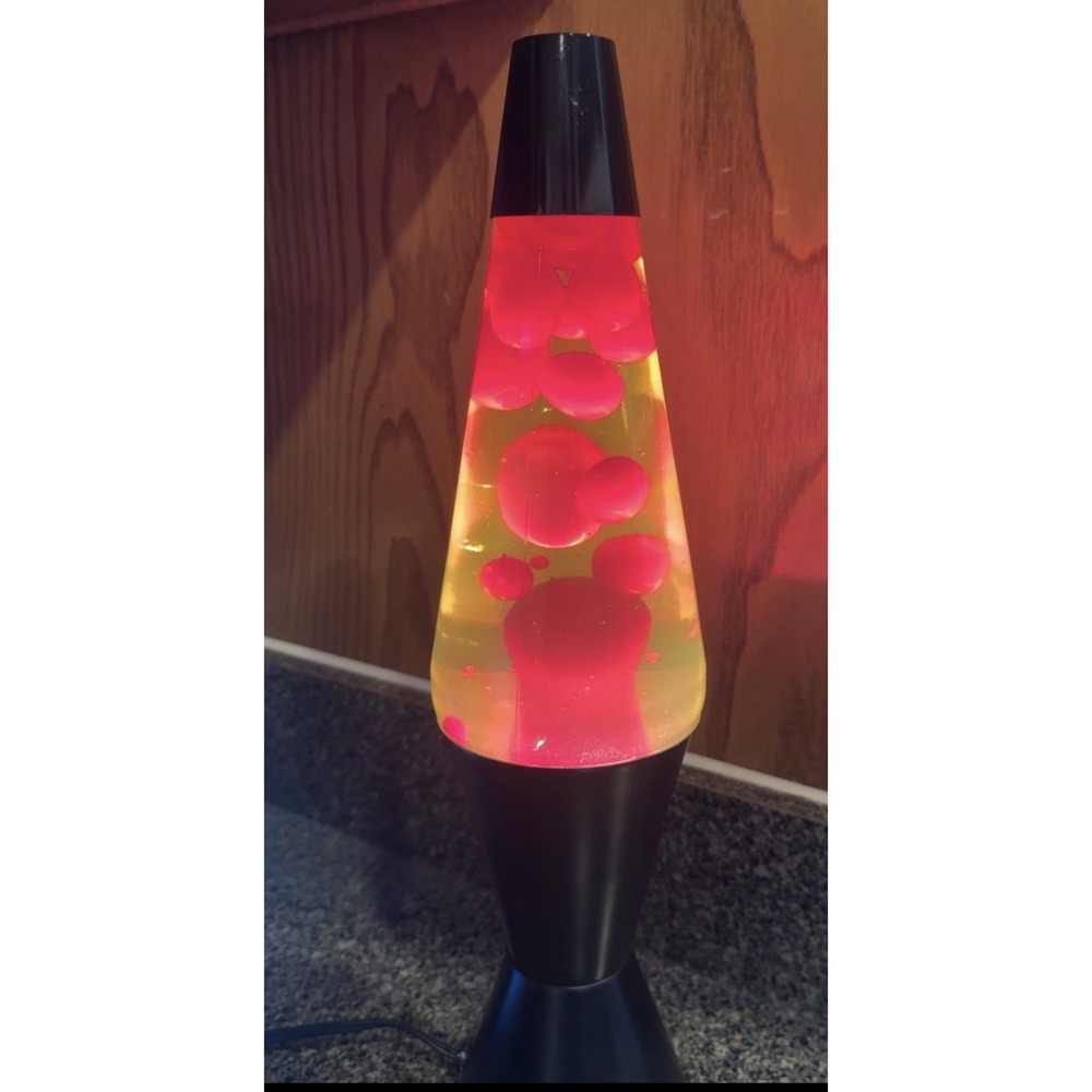 Lava Lite Midnight 1402 Lamp USA Globe Red Wax Yellow Liquid Black Works